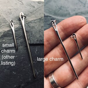 Needle charm, sterling silver sewing needle pendant with cable chain. Gifts for quilters, gift for her, seamstress, made to order necklace image 2