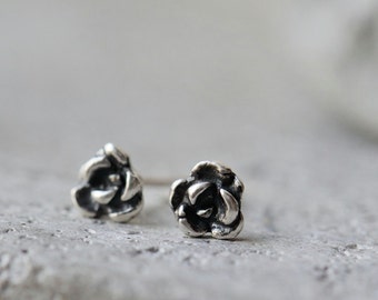 Silver rose studs, succulent earrings, small rose earrings, rose jewellery