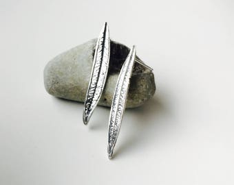 Long leaf studs, long stud earrings, sterling silver studs, silver leaf posts, gardeners gift, silver earrings