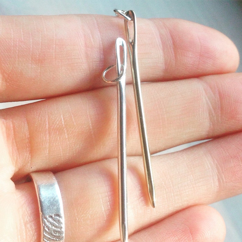 Needle charm, sterling silver sewing needle pendant with cable chain. Gifts for quilters, gift for her, seamstress, made to order necklace image 5