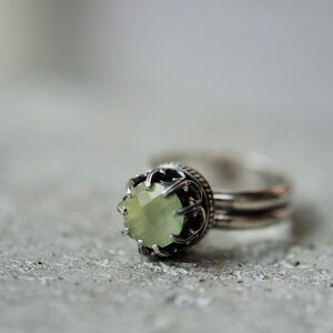 Prehnite ring size 6.25 or made to order, sterling silver ring with mint green gemstone, crown ring, princess ring image 5
