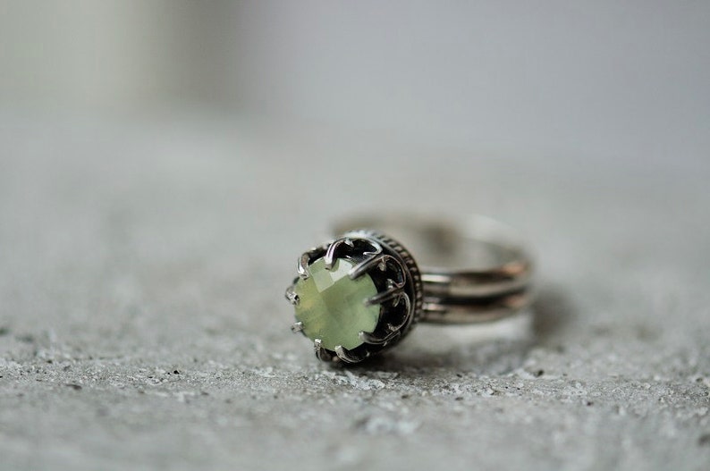 Prehnite ring size 6.25 or made to order, sterling silver ring with mint green gemstone, crown ring, princess ring image 5