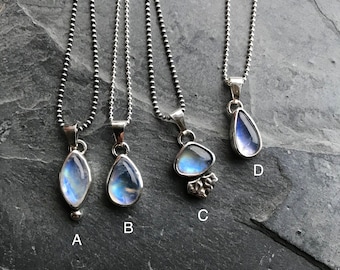 Small moonstone necklaces, layering necklaces, sterling silver chains