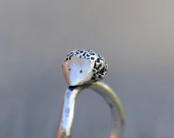 Hedgehog ring with a hammered curved band, proceeds to charity, made to order ring