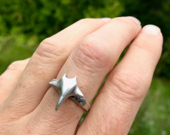 Manta ray ring, sterling silver ring, made to order, proceeds to charity