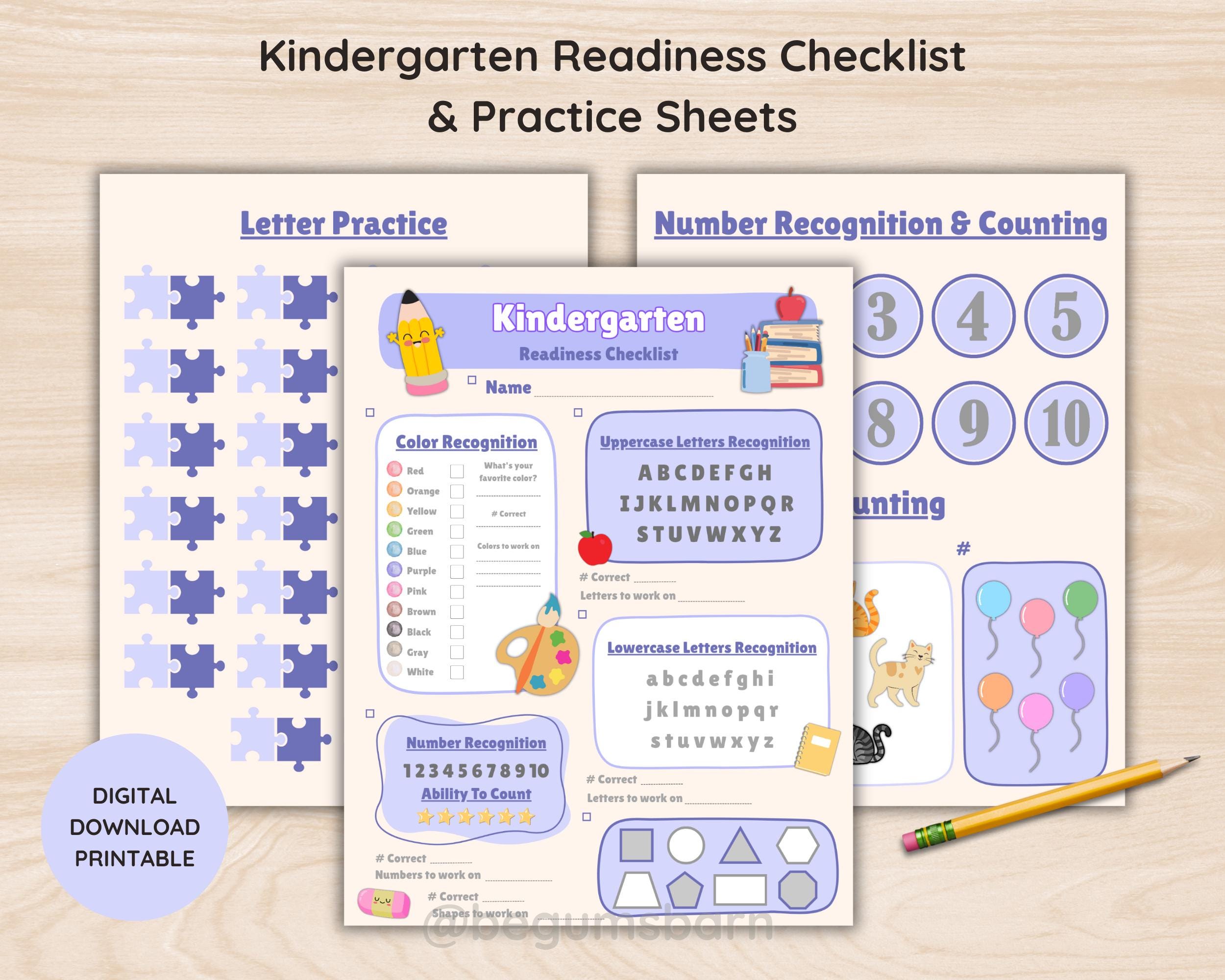 Kindergarten Checklist.pdf Kindergarten Readiness PDF: Checklist & Practice Worksheets (digital ...