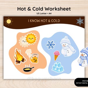 Hot and Cold Worksheet, Toddler Activity, Homeschool Printables, Kindergarten Learning, Preschool Cirriculum, Sorting Activity, Digital