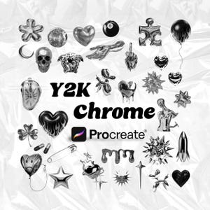 Y2K Chrome Procreate Brush Set: Metallic Balloon Letter Stamps (Digital Art Tools)