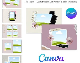 Modèle de toile de scrapbooking modifiable | Livre de souvenirs, album photo (téléchargement numérique)