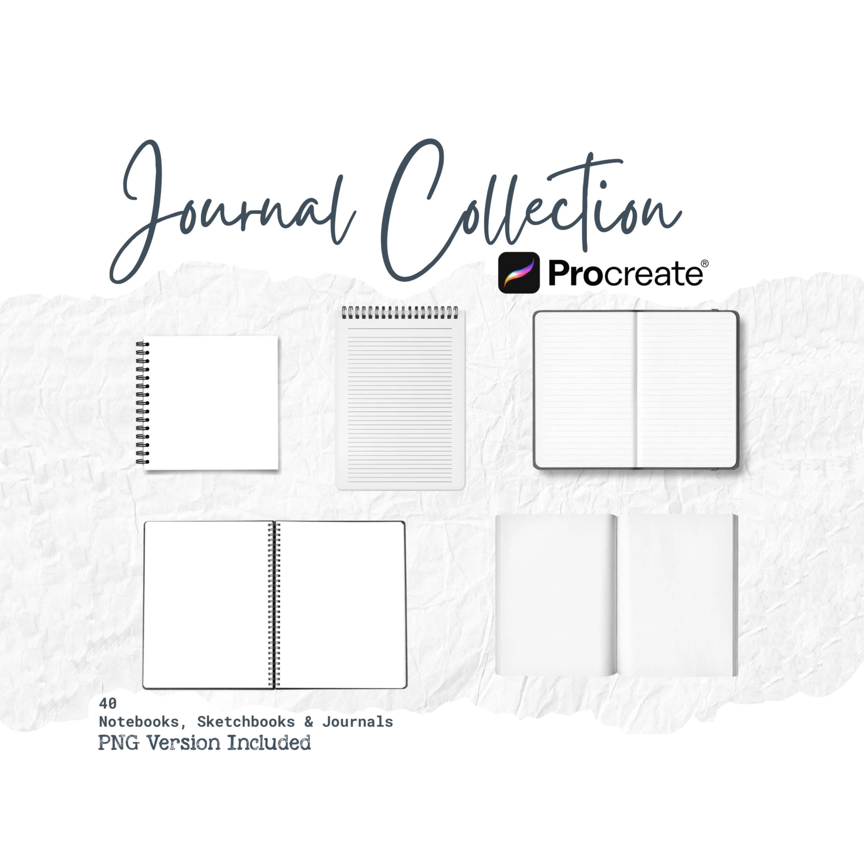 Set de sellos Procreate de cuaderno, sketchbook y journal realistas – 40 pinceles en alta resolución + PNG