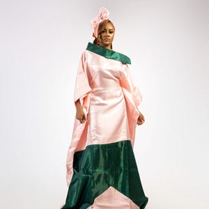 African Mikado Aso oke Bubu Kaftan for women/ High quality women&#39;s Bubu embroidery outfit/ Green Bubu Kaftan Traditional Agbada for women