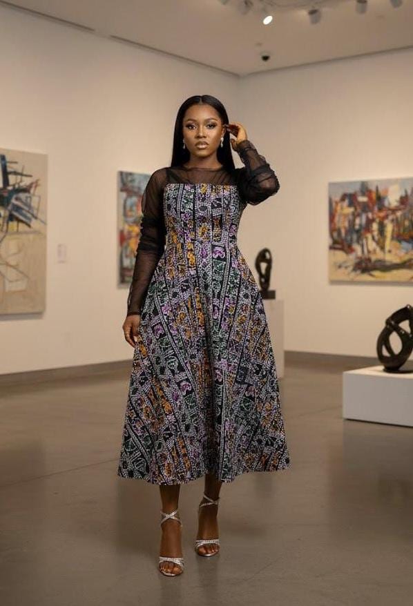fitting african print dresses Amma African Print Midi Dress - African Clothing in USA | MYTRIBENG L / LONG main image 1