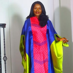 African luxury Mikado Embroidery kaftan bubu light blue and pink combo for the distinct woman