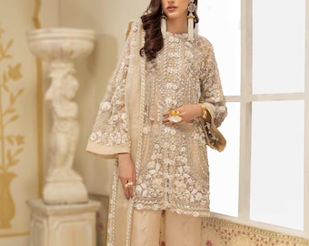 White Ivory Pakistani Salwar Kameez Wedding Dress, Bridal Nikkah Mehndi Engagement Sharara/Palazzo Suit, Indian Clothes, Guest Party Wear