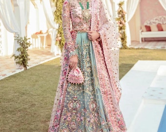 Vestido de boda indio paquistaní con lehenga choli, vestido de compromiso mehendi de diseñador nikkah, vestido largo formal, atuendo para invitados a la fiesta