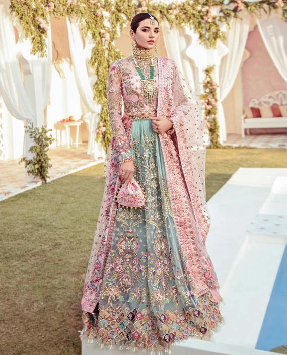 Pakistani Indian Wedding Wear Net Lehenga Choli, Designer Nikkah Mehendi Engagement Dress, Formal Maxi Dress, Guest Partywaer Outfit