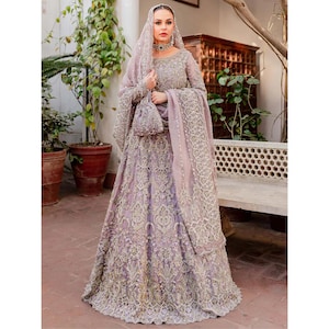 Lilac Bridal Lehenga Choli -Pakistani Indian wedding dress for nikah Mehndi Engagement, Indian blouse, wedding guest Crop top lehenga dress