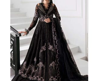 chinese dress ladies Black Pakistani Maxi Dress - Afrozeh La Fuchsia Formals '23
