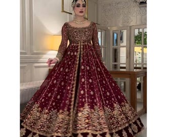 Vestido de novia pakistaní Anarkali, ropa india maxi, diseñador Nikkah Mehndi, atuendo de Salwar Kameez para invitados a fiestas de compromiso.