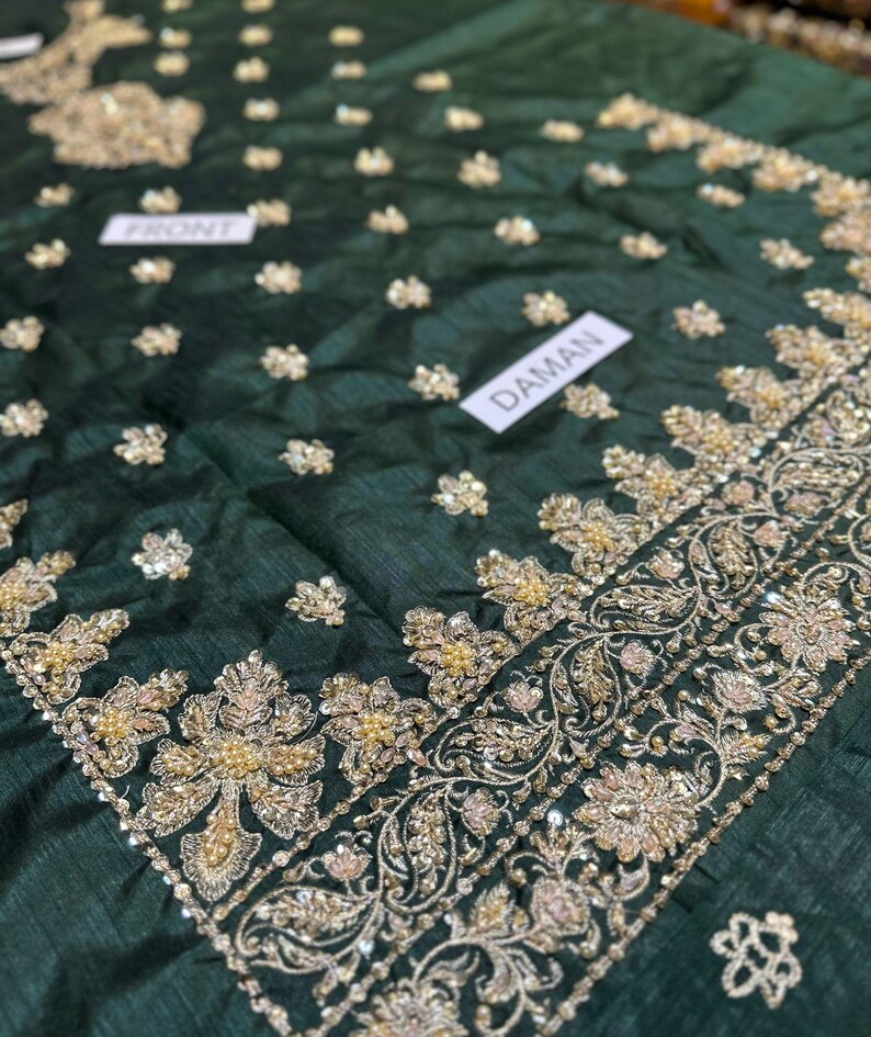 Green engagement sharara dress styled with matching jewelry – perfect for party wear or bridal shower