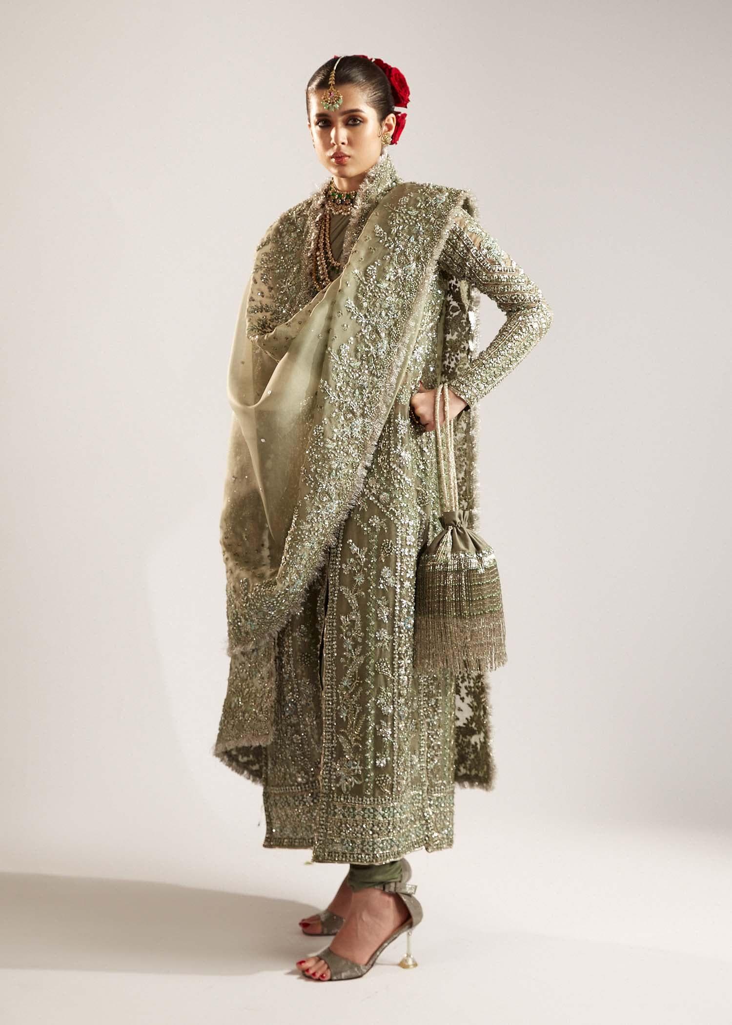 green emerald velvet dress Dubai Sage Green Muslim Evening Dress High Neck Women Wedding Party SS630 Sage Green / 14