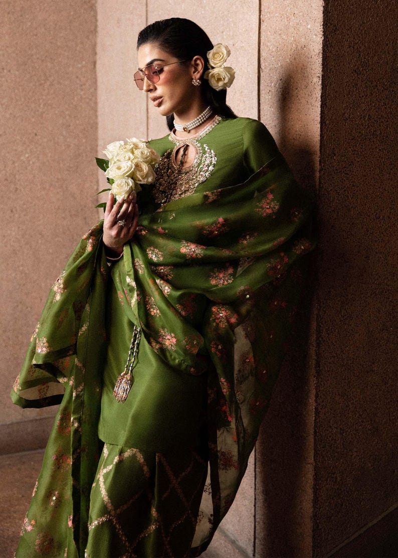Traditional Pakistani wedding dress for women farshi shalwar custom stitched suit