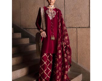 Redish Maroon Pakistani Farshi Salwar Kameez Wedding Dress, Indian Clothes, Bridal Nikkah Mehndi Engagement Guest PartyWear Outfit