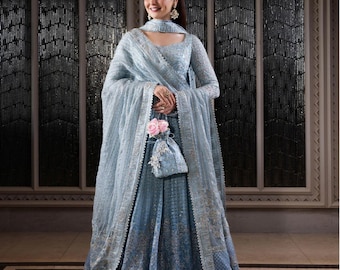 Vestido largo de novia pakistaní, vestido Anarkali para mujer, lehenga de novia, traje indo-occidental de diseñador para Nikkah o recepción.