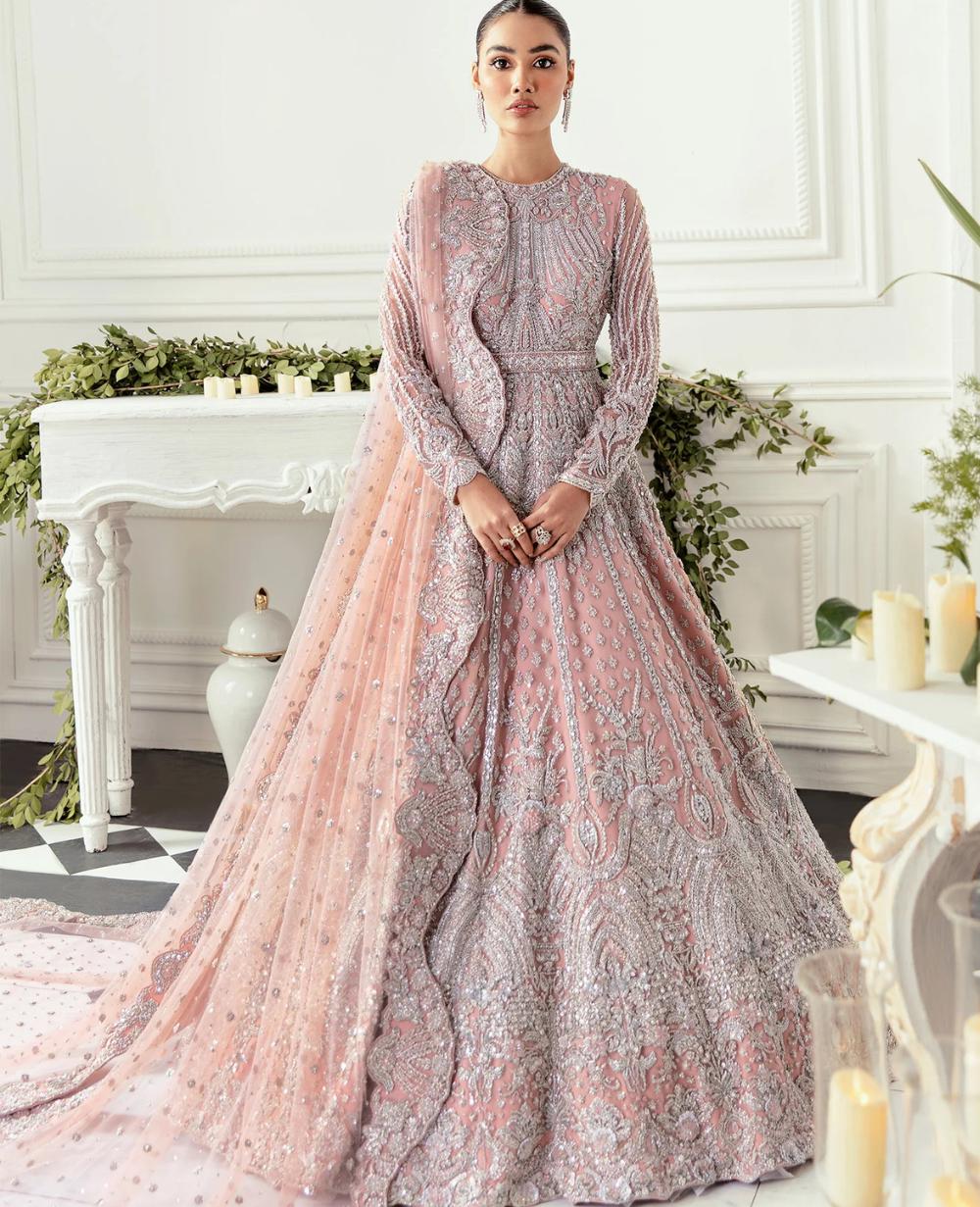 open lace back dress Golden And Pink Pishwas Pakistani Bridal Dress main image 0