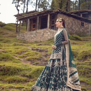 Green Pakistani Bridal Embroidered Sharara dress, Nikkah Mehndi Engagement Wedding Wear Dress, Indian Salwar Kameez Dulhan Outfit