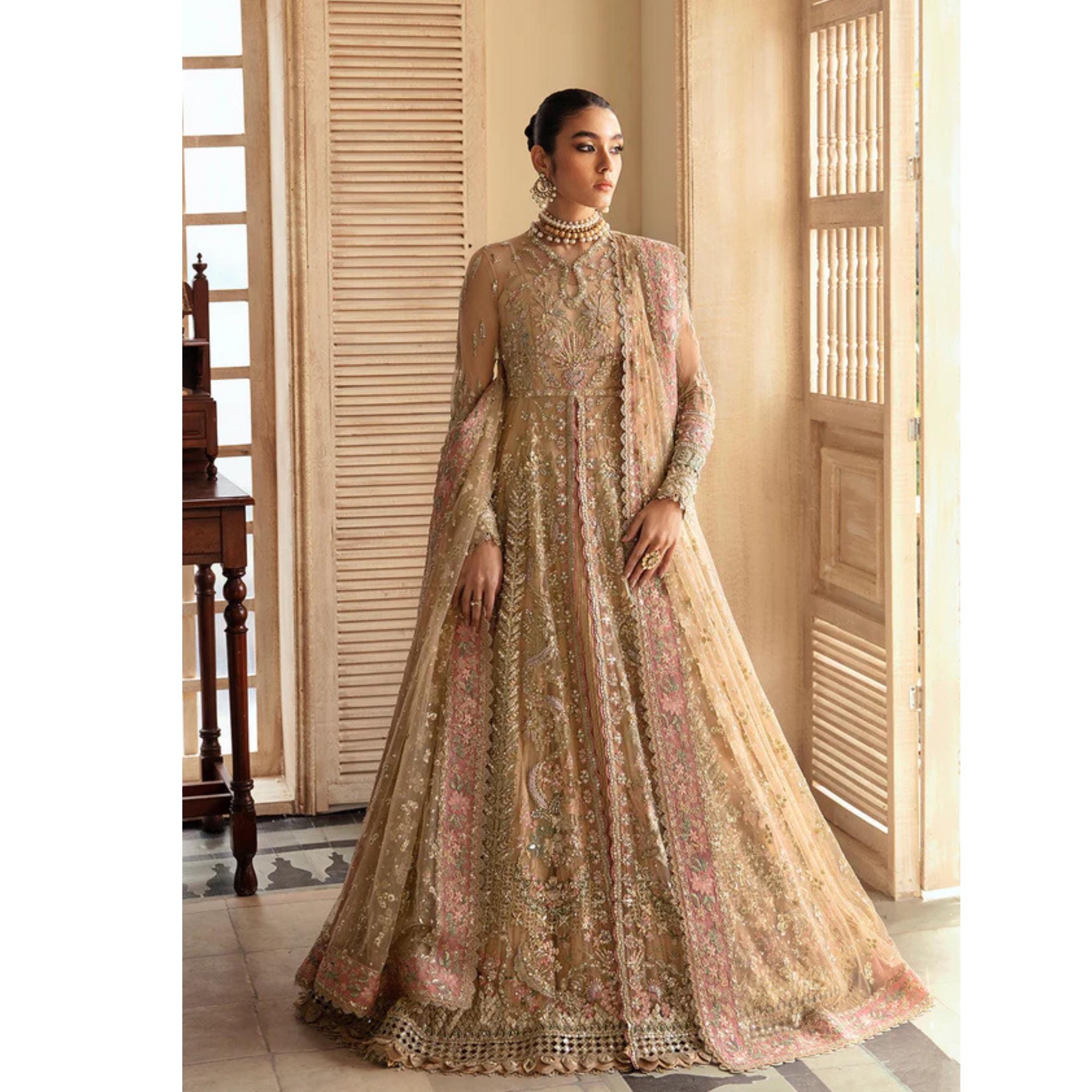 Golden Pakistani Gown - Etsy Golden Pakistani Gown - Etsy