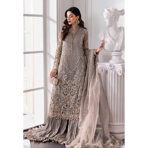 grey sharara dress Grey Elegant Chikankari Kurta Sharara Set with Dupatta