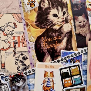 Cat themed Paper Stickers Postcards for Scrapbooking and Journalling