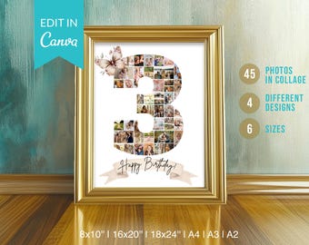 Birthday Collage Number Three, Personalized Birthday Photo Collage