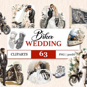 Biker Wedding Clipart – Motorcycle-Themed Wedding PNG Graphics for Invitations, Decor, DIY Projects | Couple Clipart for Wedding Graphics