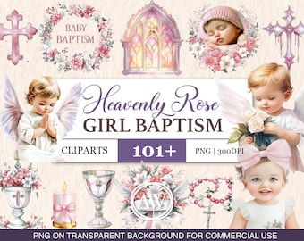 Baby Girl Baptism Clipart: Rose Christening Graphics (Digital Download PNG)