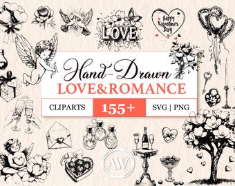 Hand-Drawn Love Clipart Bundle: Romantic SVG Graphics (Digital Download)