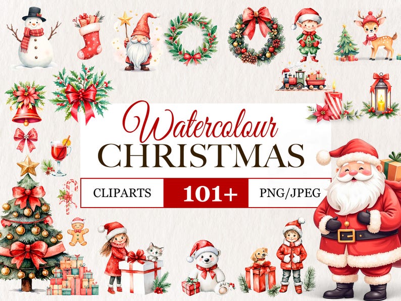 Watercolor Christmas Clipart Bundle: Festive PNG Illustrations (digital ...
