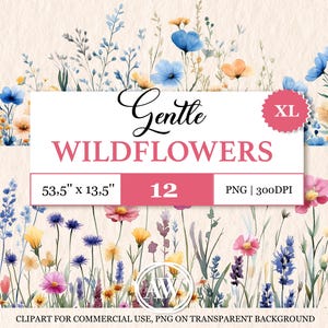XL aquarel bloemen clipart | PNG-bloemenafbeeldingen voor scrapbooking, bloemboeketten en patronen | Clipart-bloemen voor creatieve projecten
