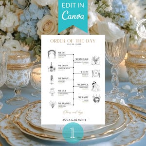 Planificador de bodas / Plantilla de cronograma / Programa de bodas / Cronograma de bodas / Plantilla editable Canva / Calendario de eventos / Tarjeta de orden del día