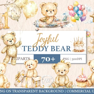 Teddy Bear Clipart, Watercolor Beige Bear | Cute Baby Bear PNG, Bear Illustration, Nursery Animal Art, Baby Shower Clipart, Digital Download