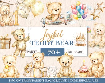 Watercolor Teddy Bear Clipart: Beige Baby Bear PNG (Digital Download)