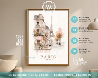 Paris in Watercolor – Elegant Digital Art Print, France Wall Art, Travel Print for Home Decor, Digital Download Poster
