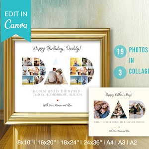 Regalo per la festa del papà / Regalo di compleanno del papà / Regalo per papà / Regalo di compleanno del papà / Regalo personalizzato per il papà / Regalo collage fotografico per papà / Canva