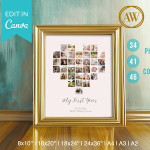 Birthday Collage Gift | Photo Collage | Canva Template | Birthday Poster | Digital Template | Custom Wall Art | Heart PhotoCollage Canva