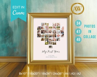 Heart Photo Collage Template: Birthday Gift, Custom Wall Art (Canva)