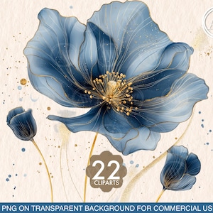 Crépuscule saphir : Ensembles d'imprimés floraux, Clipart floral abstrait, fleur de pavot, fleurs imprimées, Scrapbooking, Images PNG, travaux manuels, téléchargement
