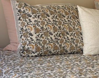 HandBlock Printed Cotton Flat BedSheet With 2 Pillowcase| Jaipur Artisanal Floral | 275cm x 275cm