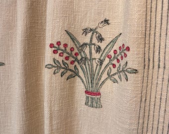 Handblock Print Cotton Sofa Throw Cream Floral  - Jaipur Artisan Slub Cotton Blanket/Table Cloth
