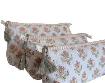 Hand Block Printed Cosmetic/Travel Pouches: Phool
